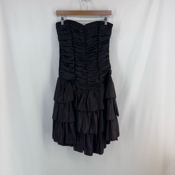 Vintage 80s Positively Ellyn Women’s Black Ruched Drop Waist Strapless Mini Dres - Picture 2 of 14